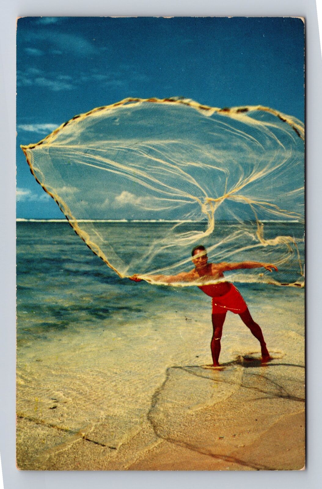 HI- Hawaii, Hawaiian Throw-Net, Antique, Vintage c1955 Souvenir Postcard