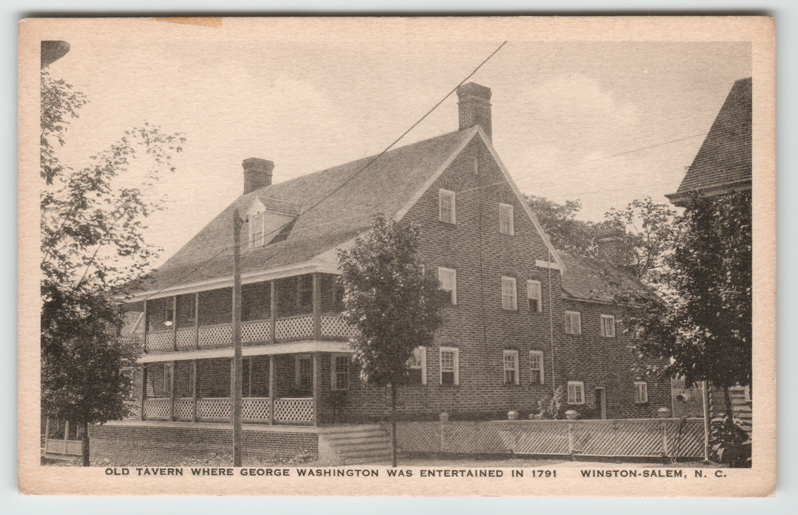 Postcard Vintage Old Tavern George Washington Entertained 1791 Winston-Salem, NC