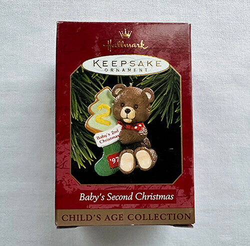 1997 Baby's Second Christmas ~ Teddy Bear, Cookie, Stocking ~ Hallmark  Ornament