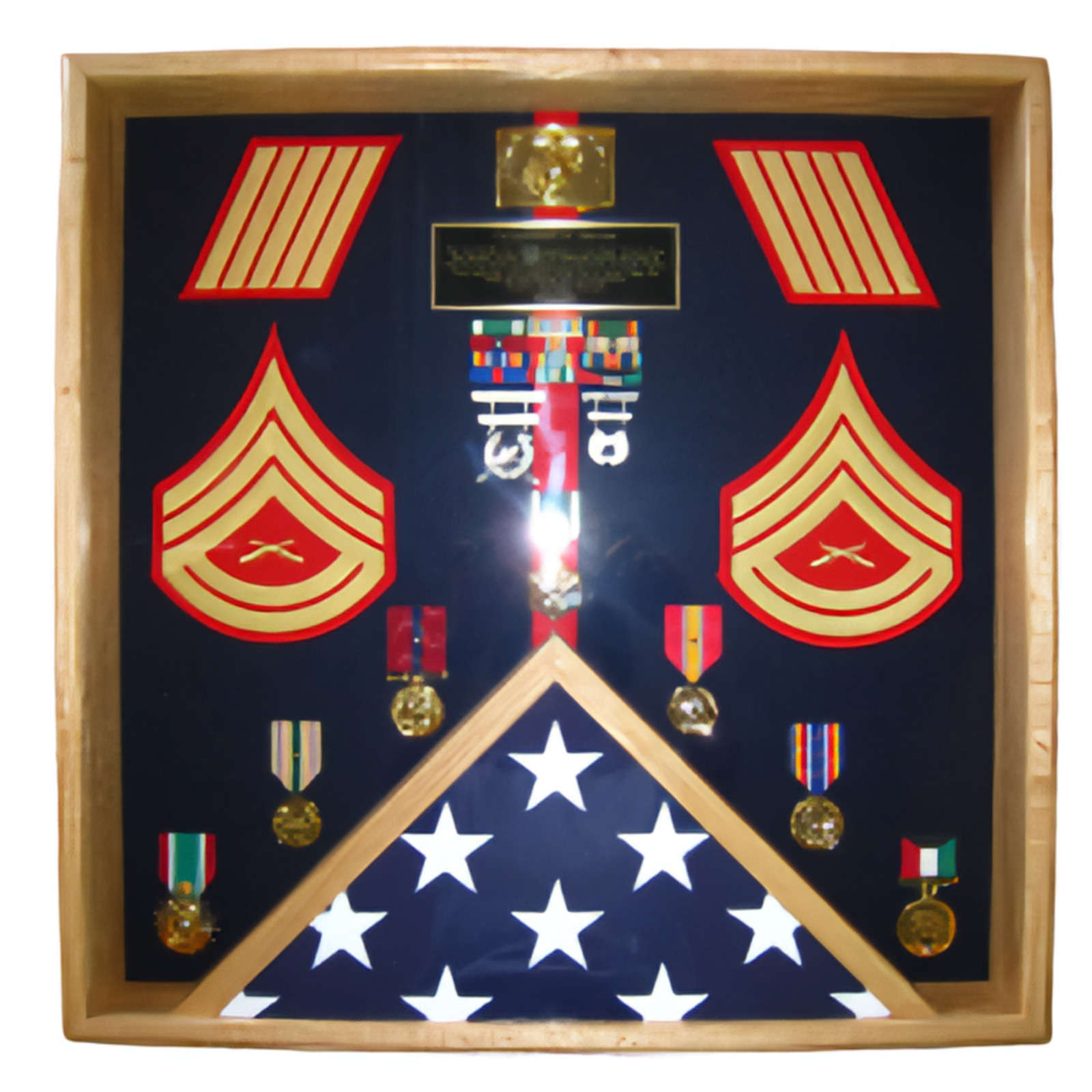 Military Shadow Box Display Case 24 x 24  Square Red Oak