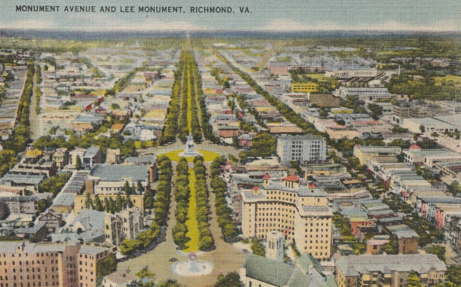 Vintage Linen Postcard Monument Ave & Lee Monument Richmond Virgina Unused