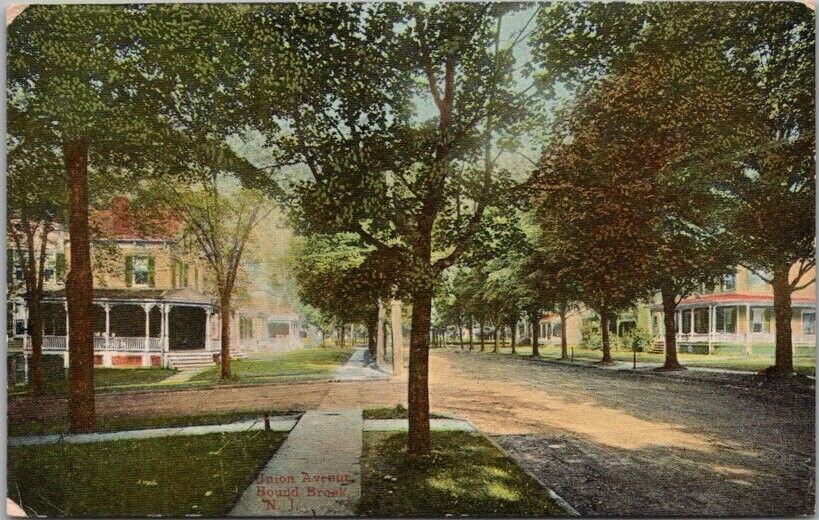 1910s Bound Brook, New Jersey Postcard UNION AVENUE Residential Scene / Houses