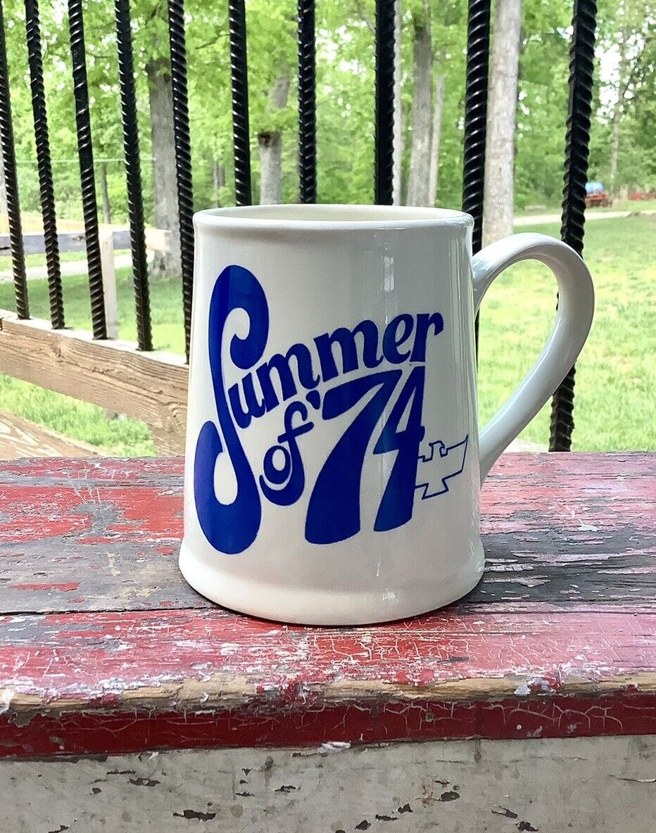 Vintage Summer of ‘74 Large White & Blue Coffee Mug 5” X 4.25” Rare
