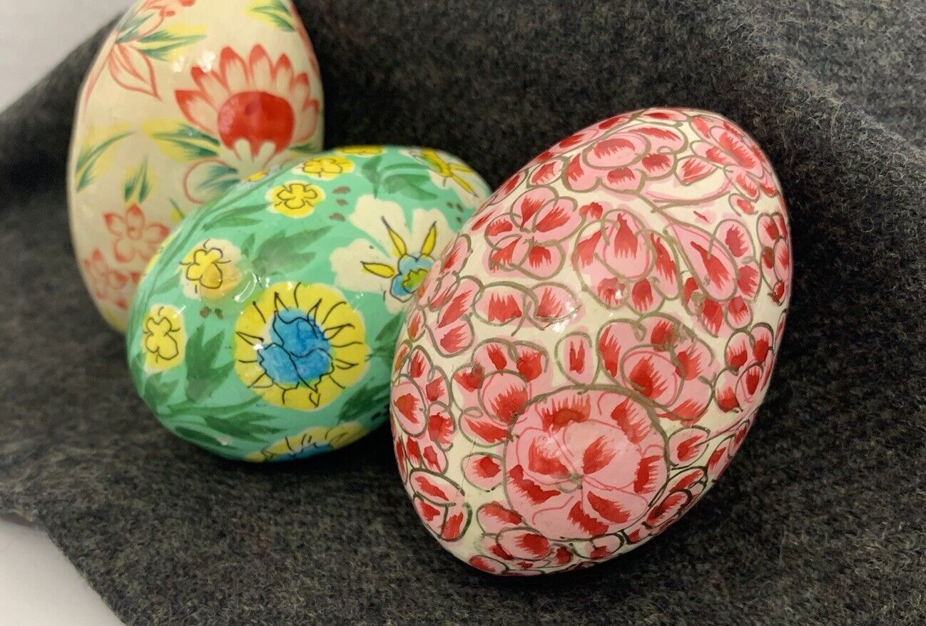 6 Vintage Hand Painted Wooden Pysanky Ukrainian Style Easter Eggs