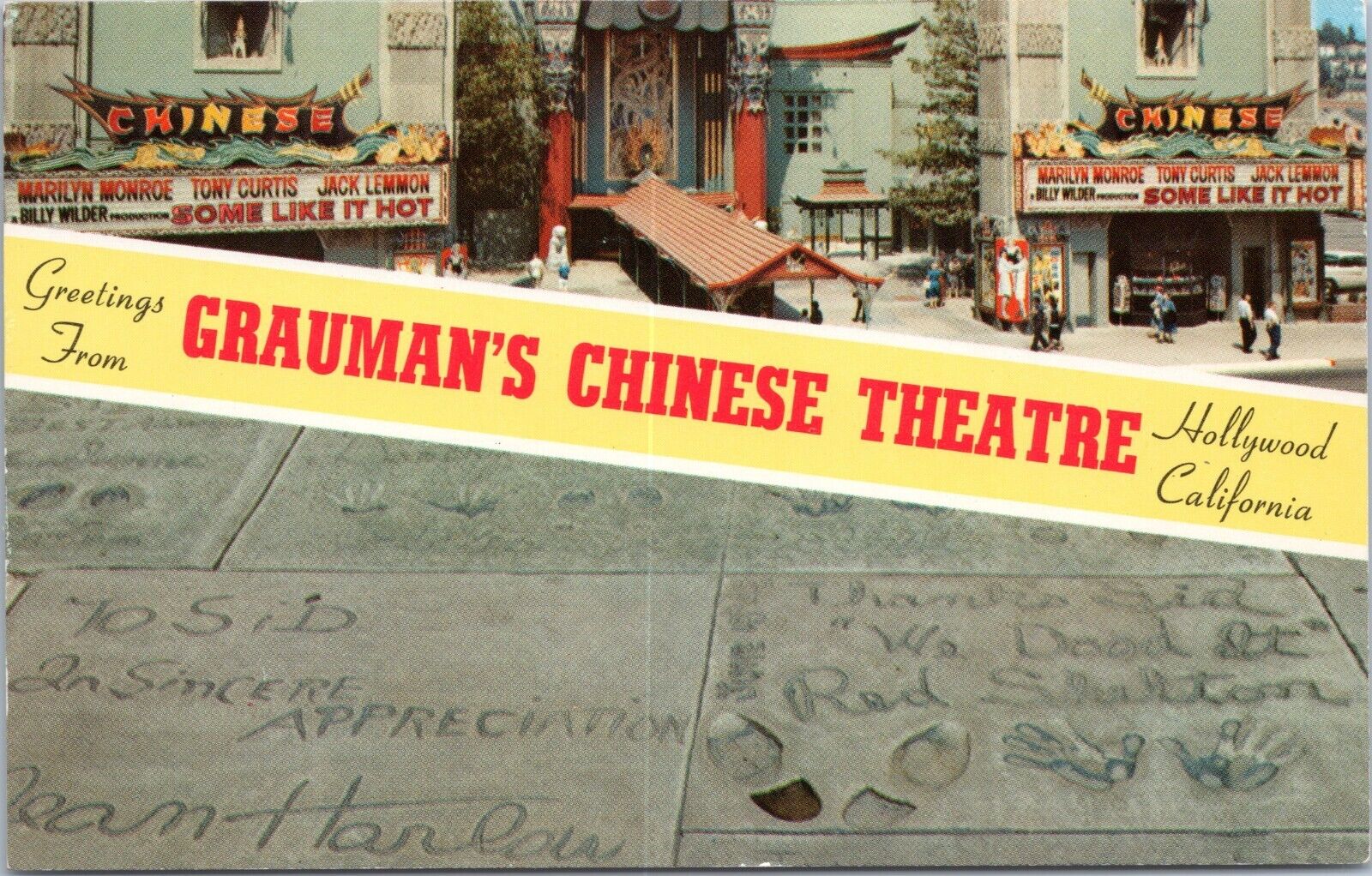 Greetings Grauman\'s Chinese Theatre, Hollywood California - 1959 Banner Postcard