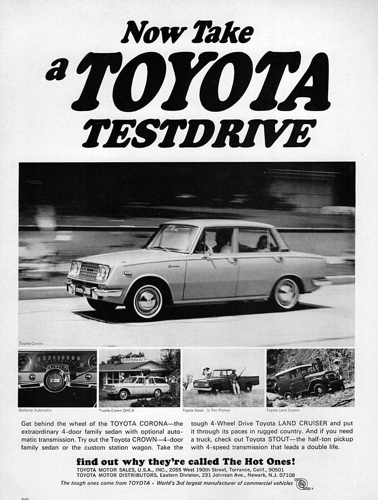 1967 Toyota Corona Crown Land Cruiser Stout Pickup Original Print Ad