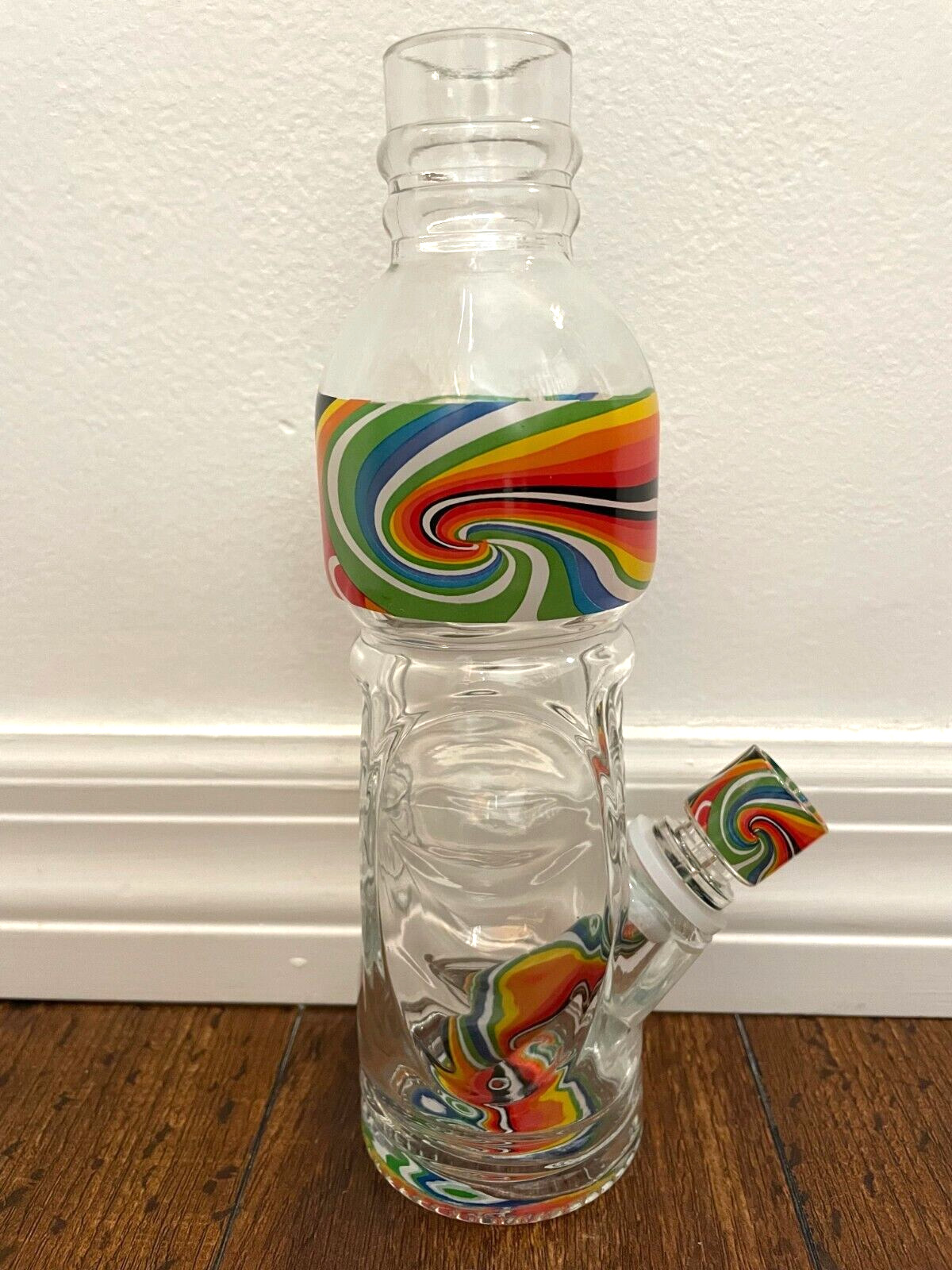 9.75” Premium Glass Water Pipe Bottle Rainbow Wave