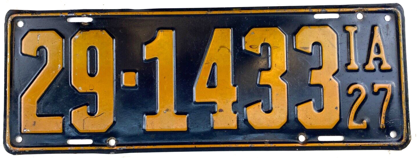 Vintage Iowa 1927 License Plate County 29 Car Man Cave Pub Decor Collectors