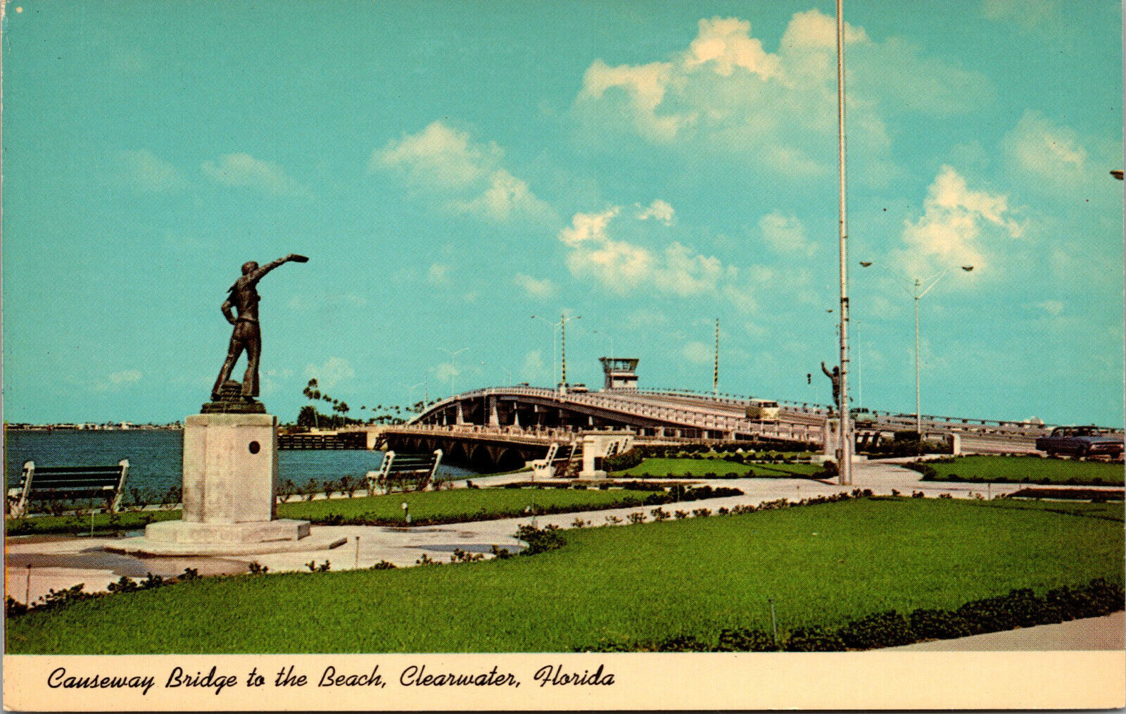 Vtg Sailors & Soldiers Monument Causeway Bridge Clearwater Florida FL Postcard