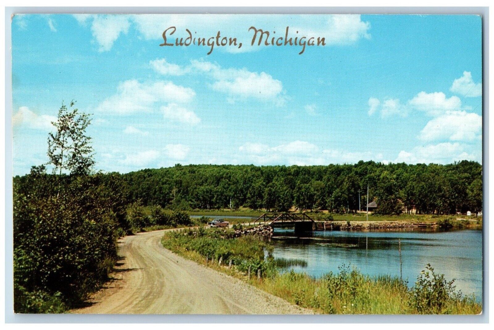Ludington Michigan Postcard Breath-Taking Beauty Highway c1957 Vintage Antique