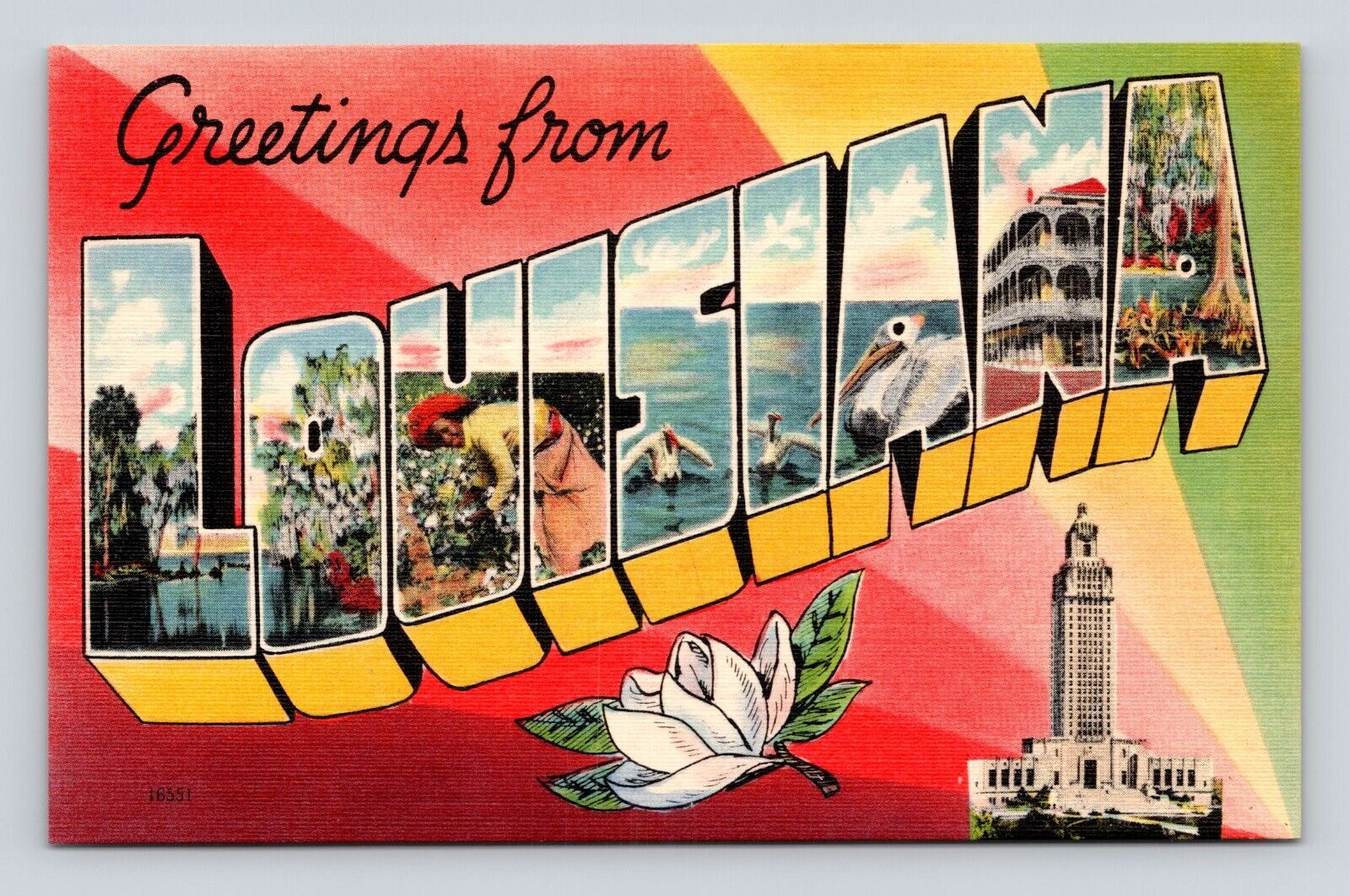 Old Postcard Greetings from LOUSIANA Large Letter 1940-1950s #2