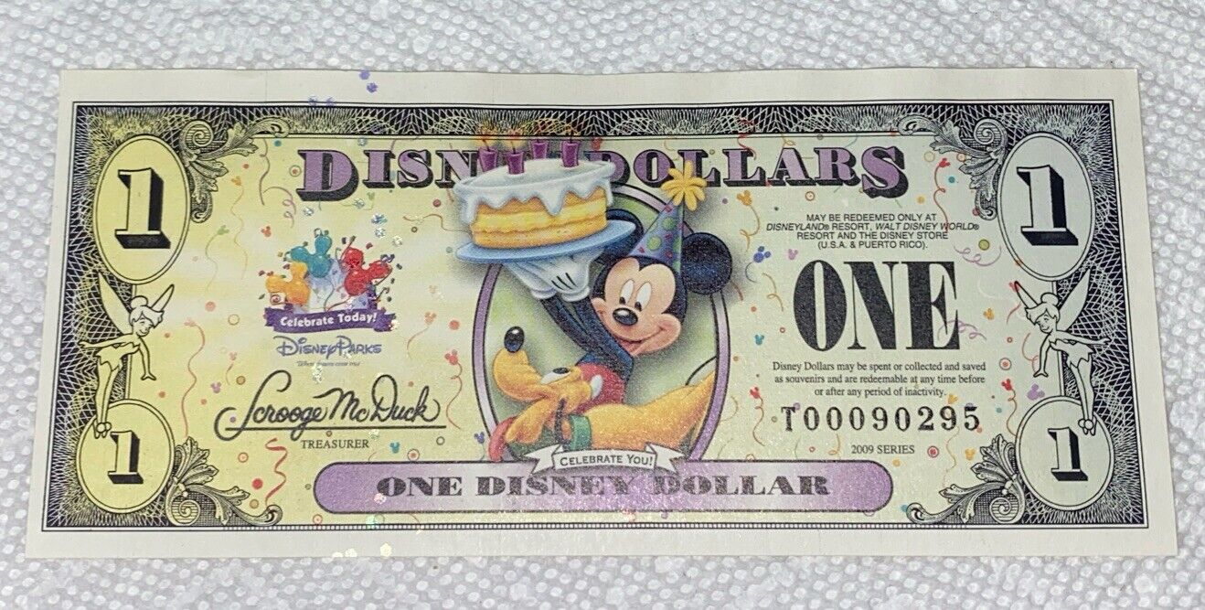 2009-T Block. $1 Disney Dollar. Disney Store. Mickey. CU. From Original Pack