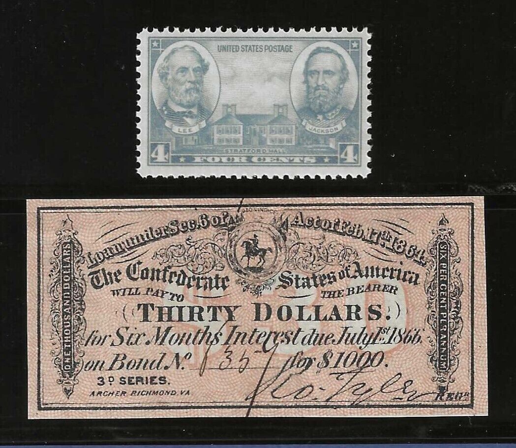ORIGINAL CIVIL WAR 1864 $30 CONFEDERATE $1000 BOND COUPON / RECEIPT + BONUS