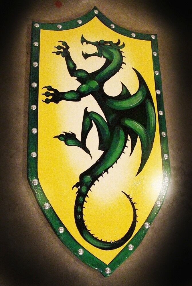 Gothic Green DRAGON SHIELD - sca/larp/medieval/painted/knight/wooden/steel/armor