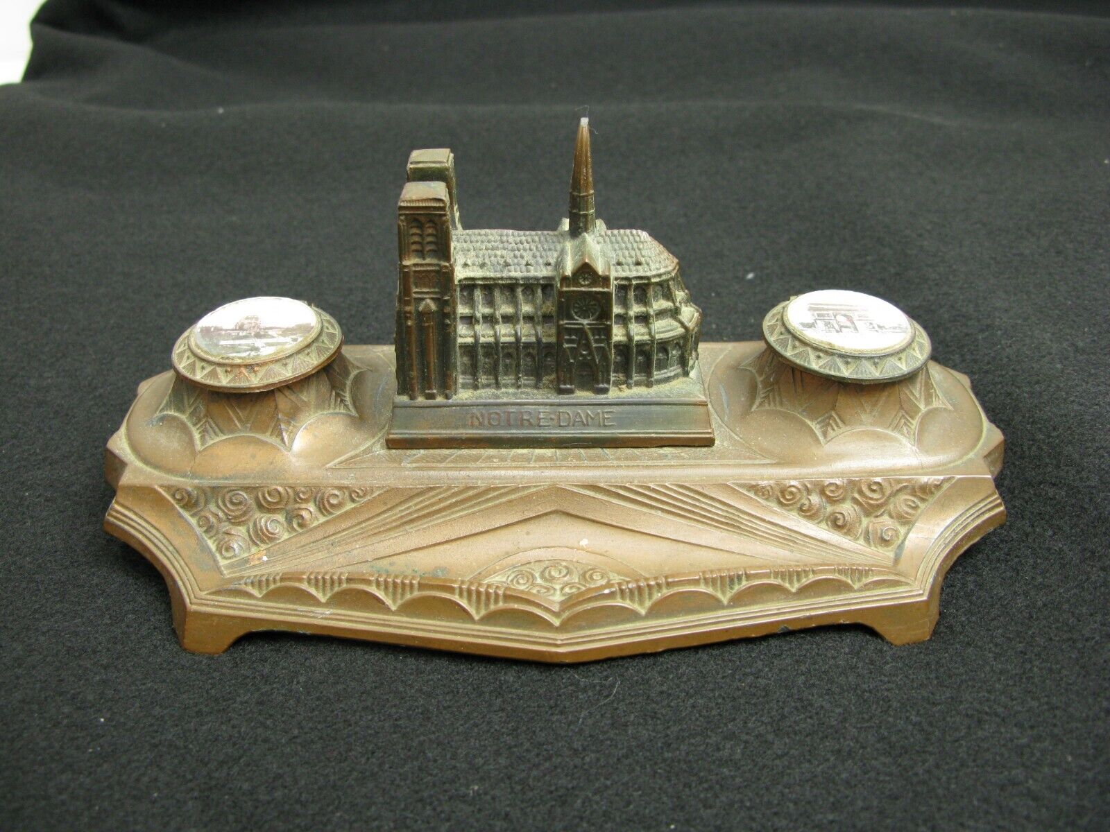 Vintage/Antique Double Inkwell Notre Dame Cathedral GC