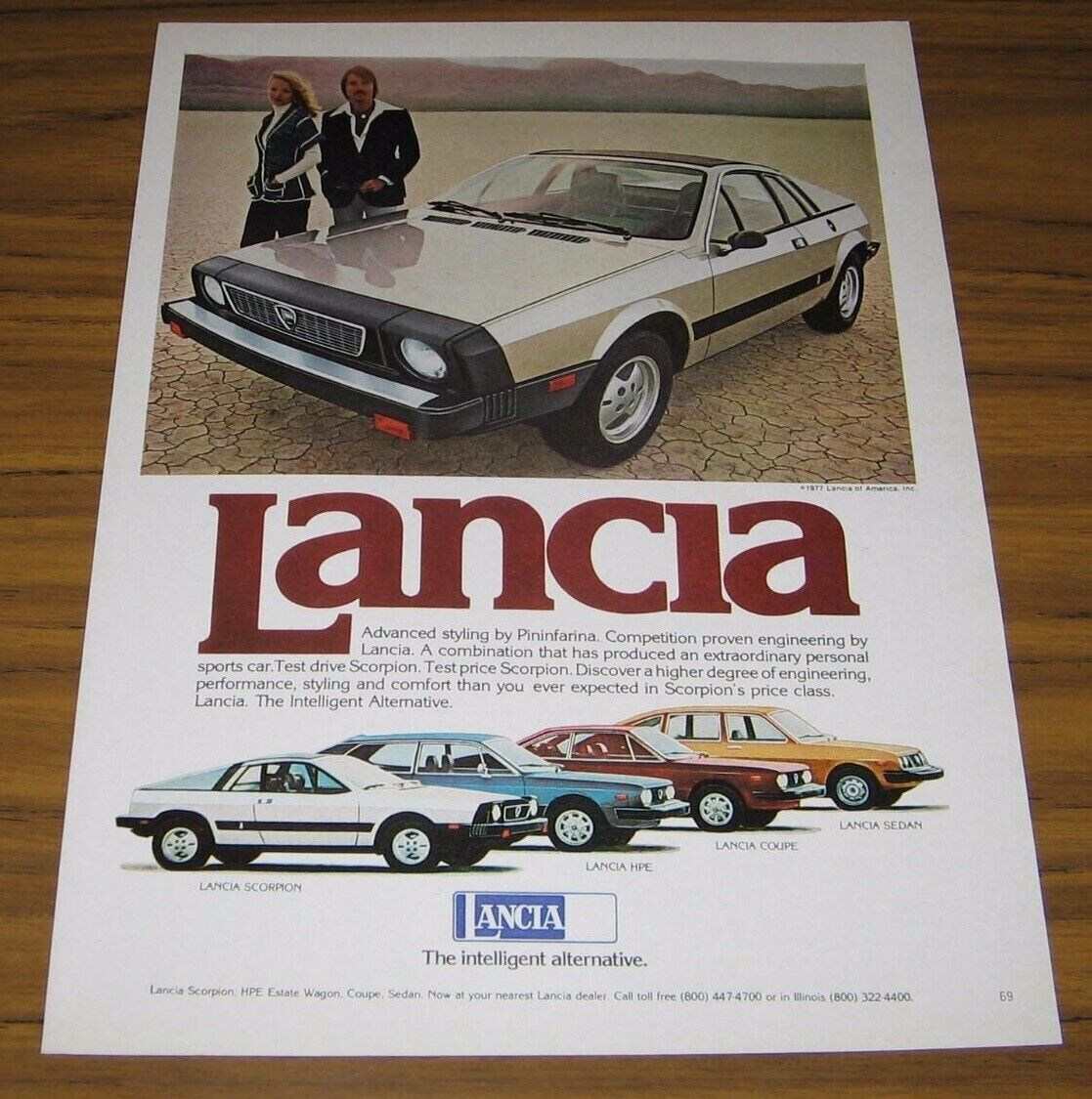 1977 Print Ad The '77 Lancia Scorpion, HPE, Coupe, Sedan Pininfarina Design