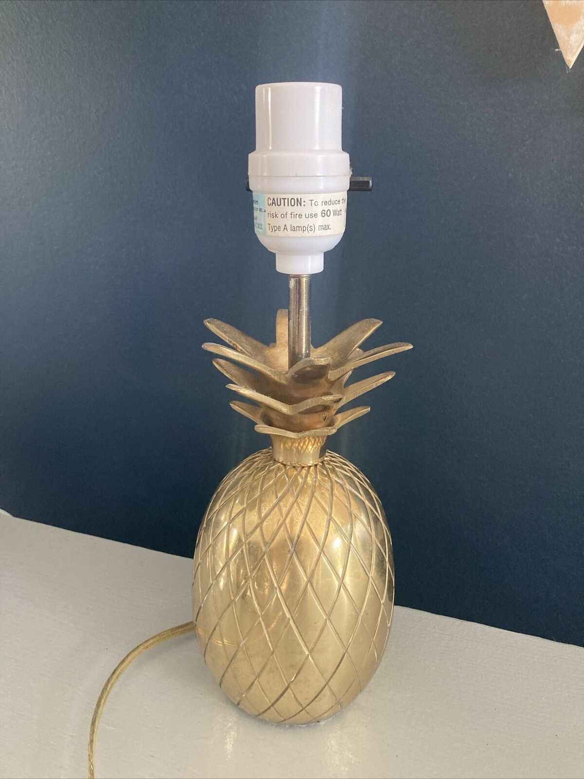 Vintage Gold MCM Brass Pineapple Lamp 9” Nautical Underwriters Laboratories