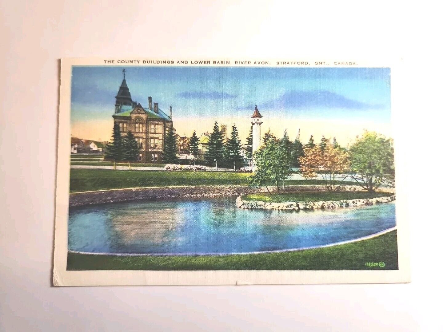 Postcard Vintage The County Buildings & Lower Basin River Avon Ont. Canada A229