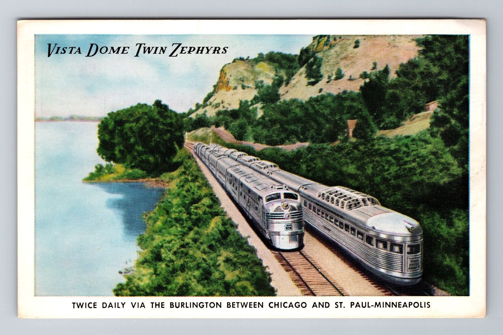 Vista Dome Twin Zephyrs, Train, Transportation, Antique, Vintage Postcard