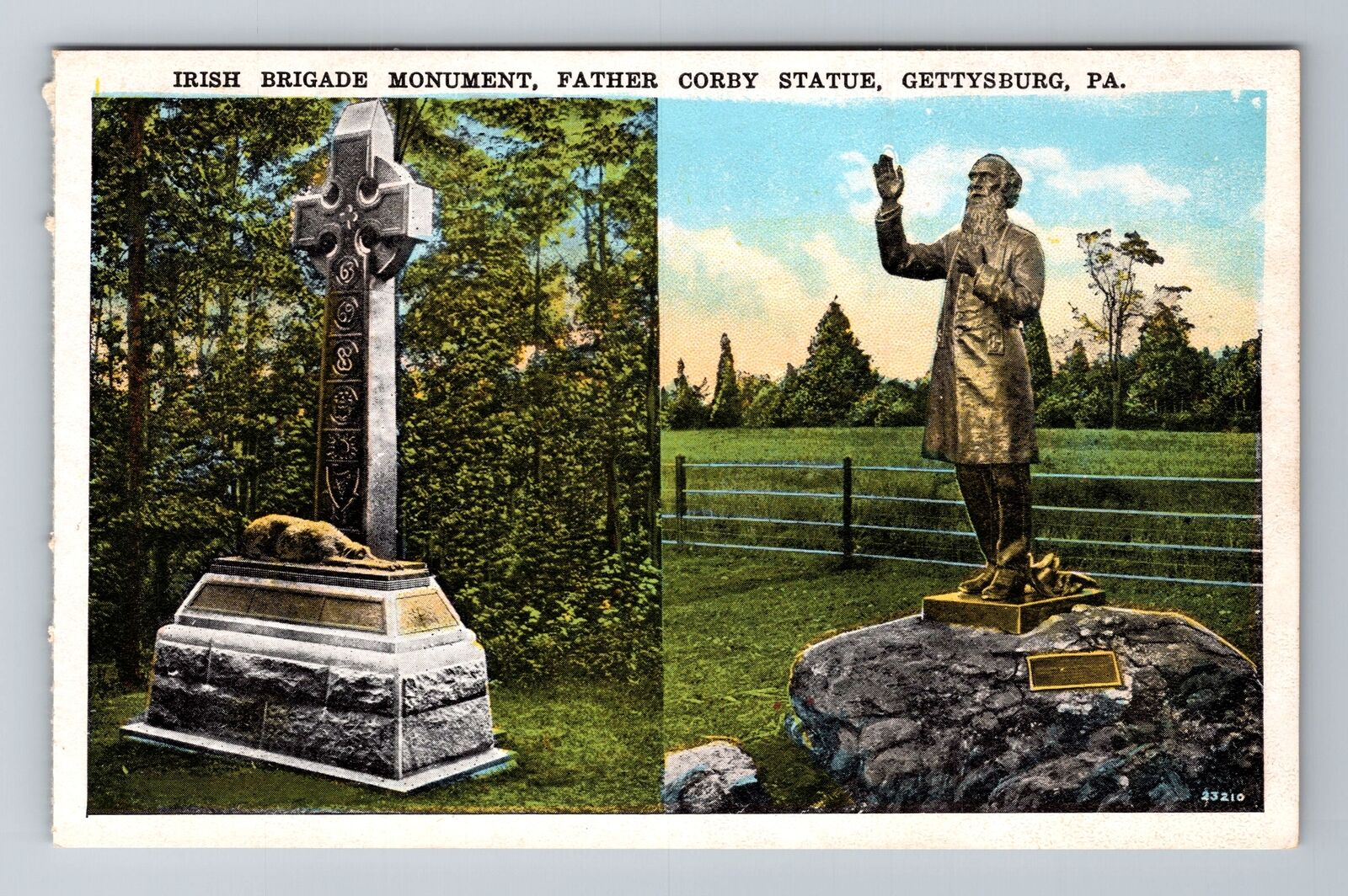 Gettysburg PA-Pennsylvania, Irish Brigade Monument, Statue, Vintage Postcard