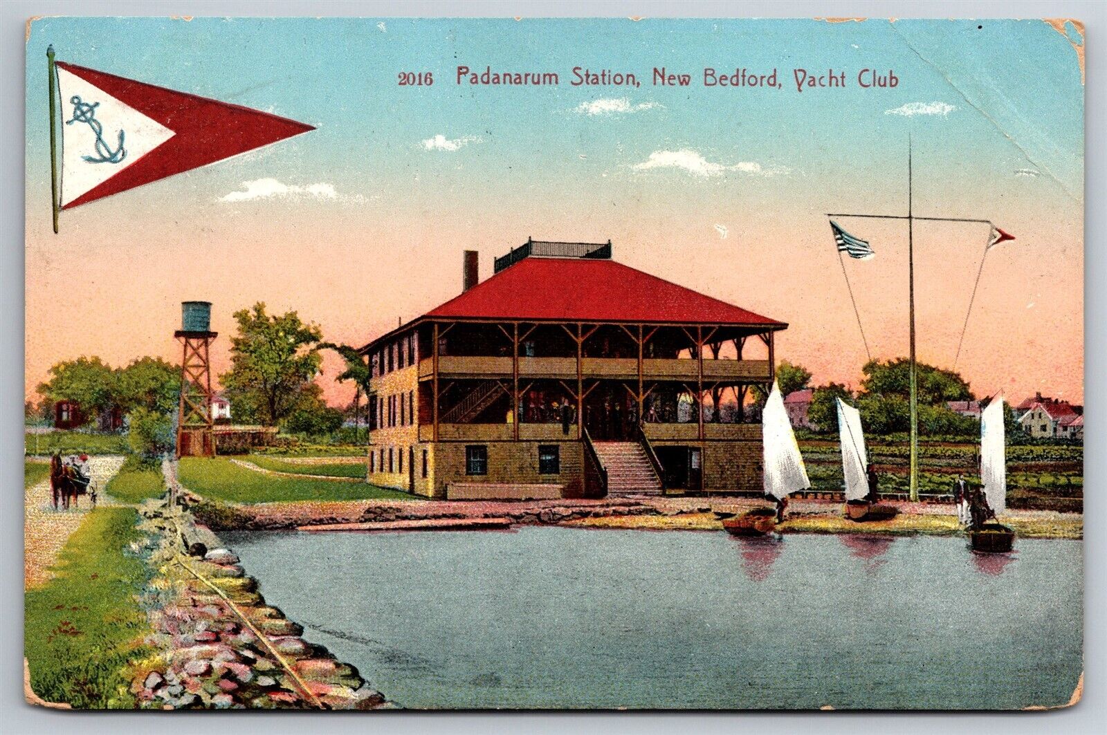 Padanarum Station Yacht Club Banner New Bedford Mass C1910 Postcard N10