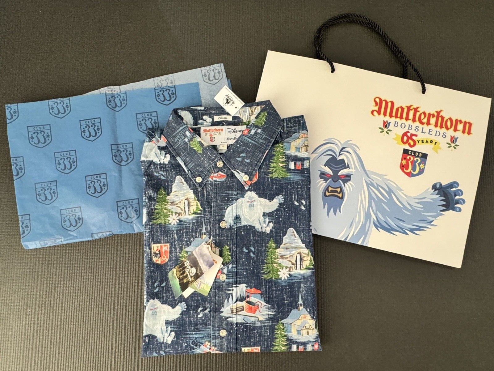 NWT Disneyland Club 33 Reyn Spooner Matterhorn L Men’s Button-Down Aloha Shirt 