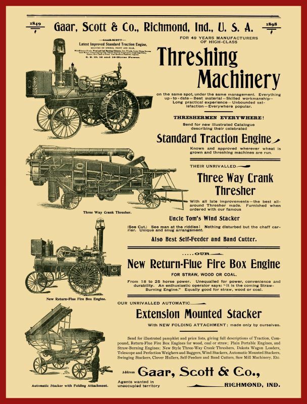 1898 Gaar Scott NEW Metal Sign: Threshing Machines, Traction Engine, Richmond IN