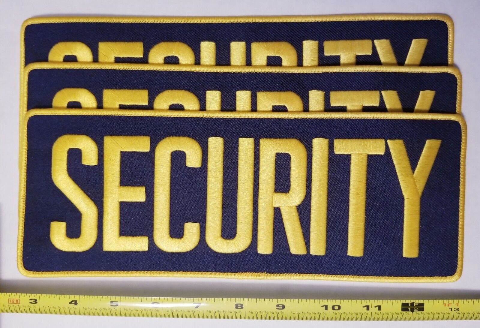 Security Back Patch. Sew On. LOT OF 3.  Gold Embroidery on Navy Twill. 11\