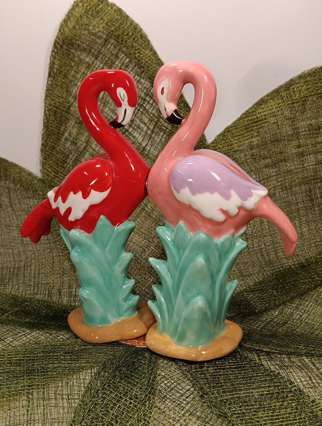 Vtg.Westland Handpainted Ceramic Glaze Flamingo Magnetic Flamingos Marked
