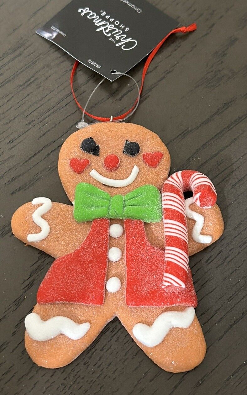 NWT Gingerbread Man Wearing vest and bow tie ornament by Christmas Shoppe