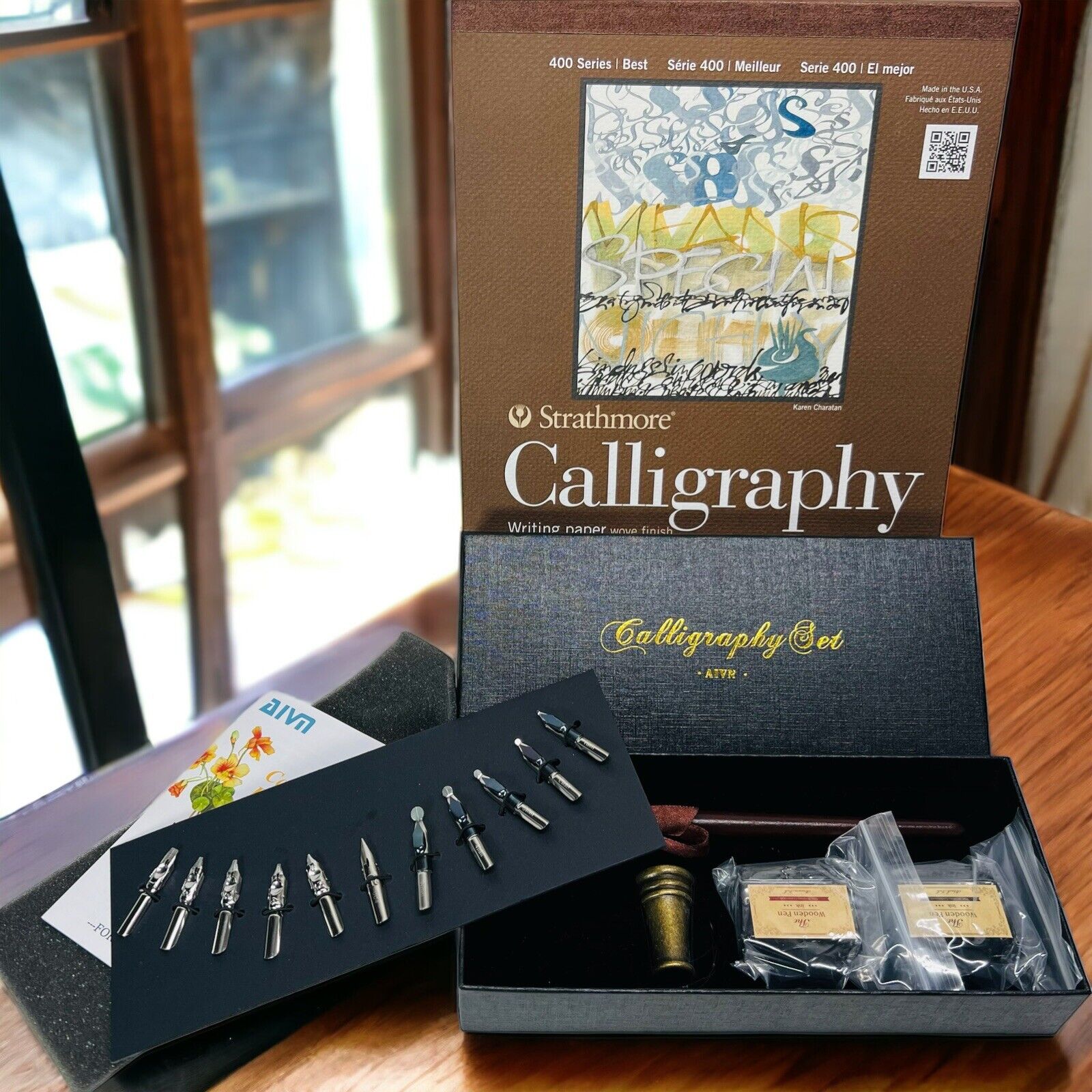 NEW AIVN The Writing Collection Calligraphy Set 15 Pieces Plus Strathmore Paper