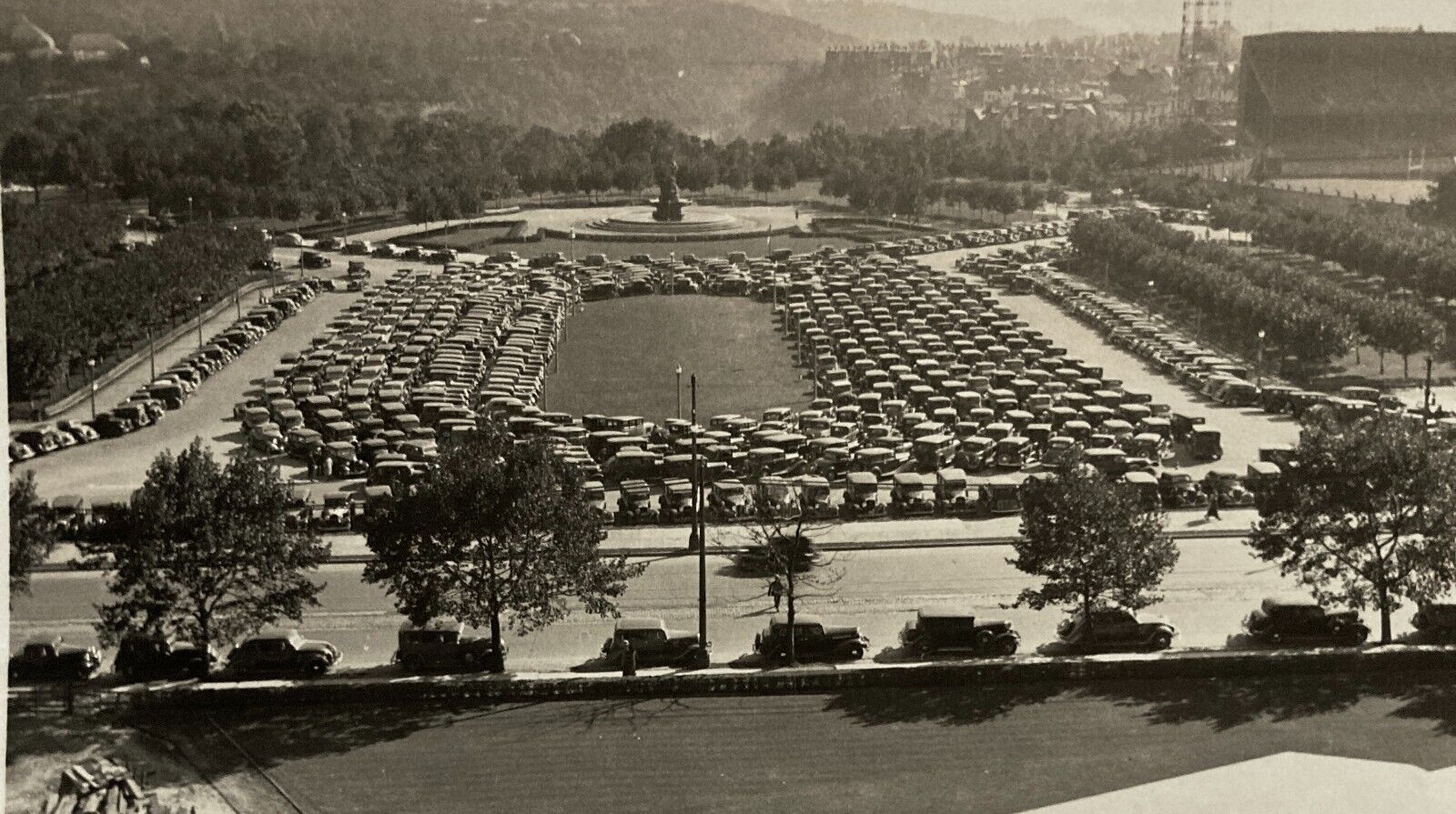 Vintage 1934 Aerial Photo Schenley Plaza Football Pittsburg vs USC Parking Lot
