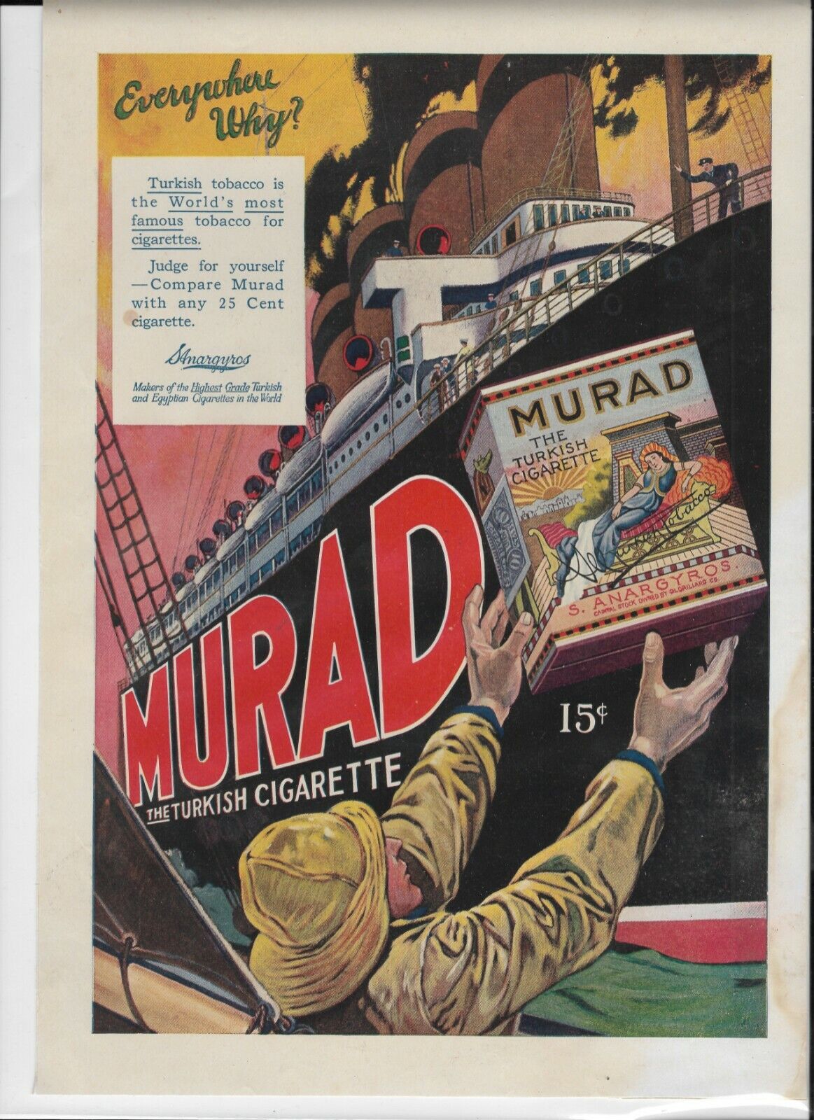 Antique Murad Cigarette Ad 1916 The American Magazine colors are bright VGC.