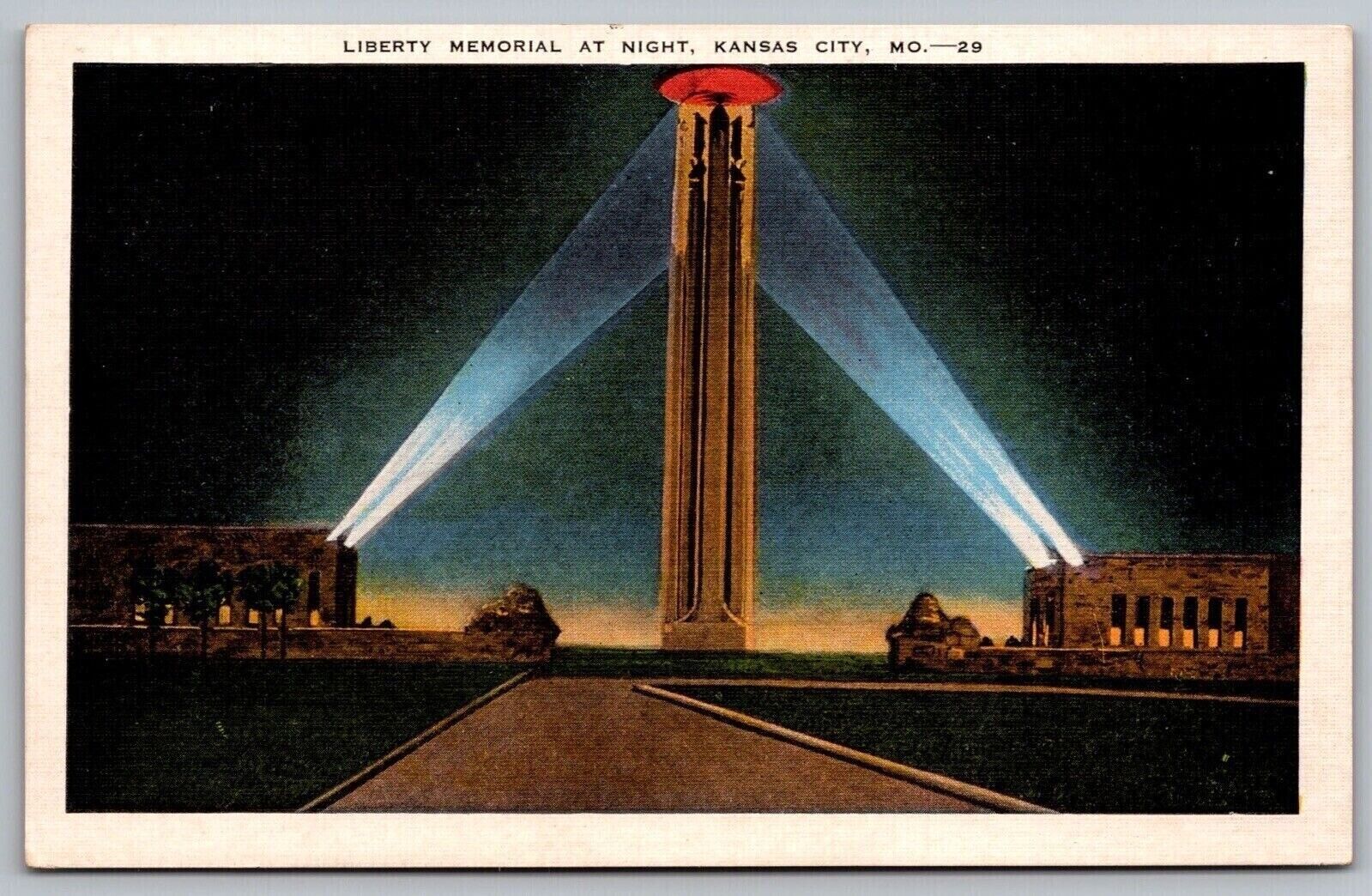 Liberty Memorial Night View Kansas City Missouri Historic Monument VNG Postcard
