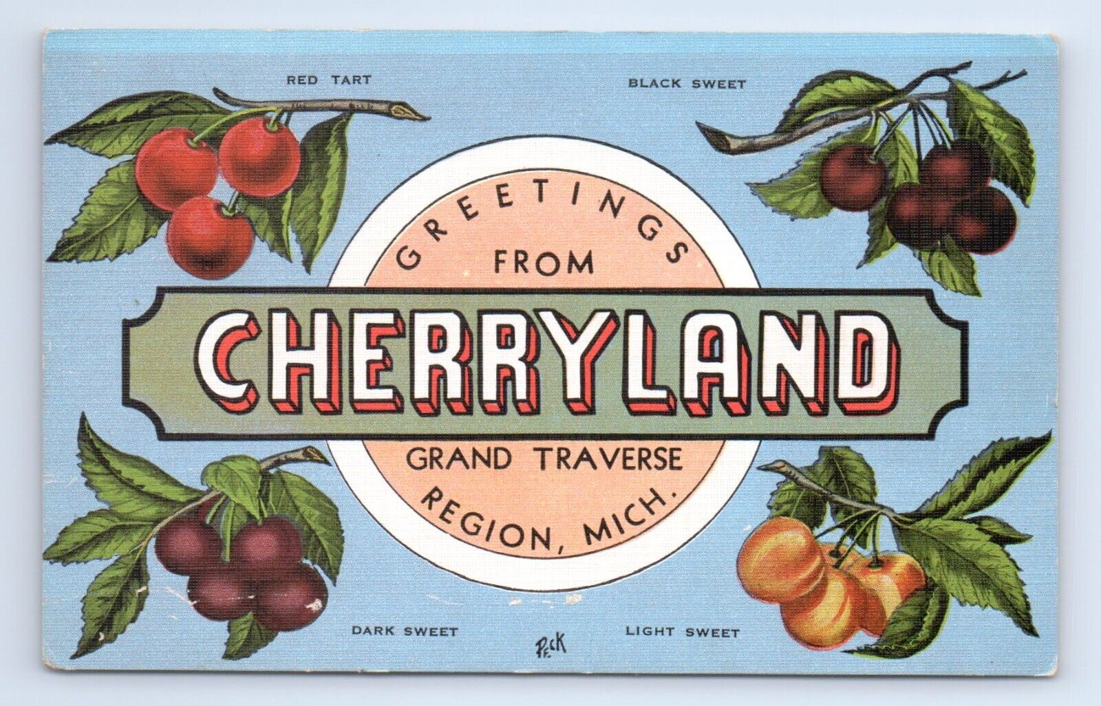 Large Letter Greetings From Cherryland Grand Traverse Michigan Postcard VTG MI