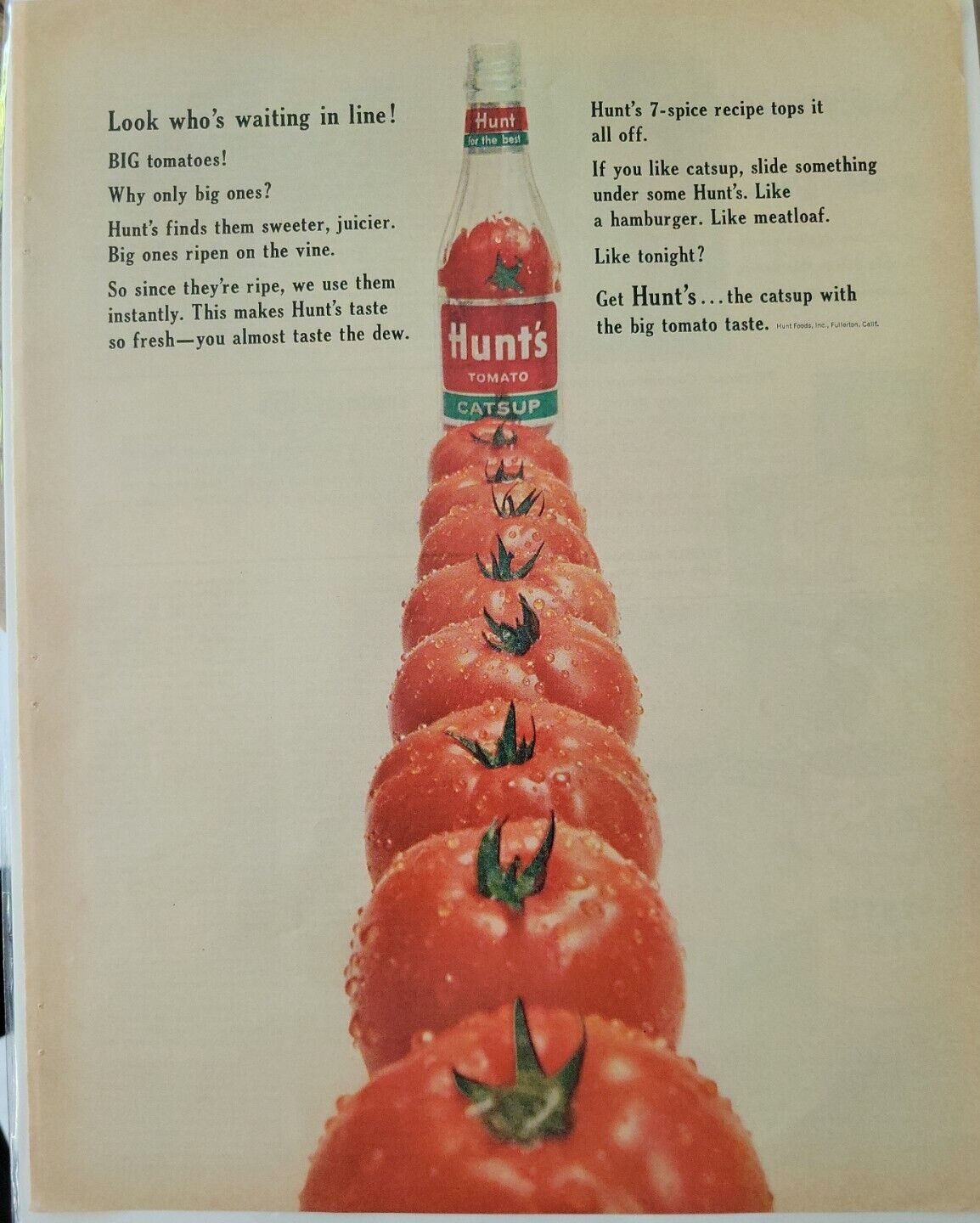 1960s Hunt\'s Tomato Catsup Tomatoes  Look Who\'s Waiting In Line Vintage ad