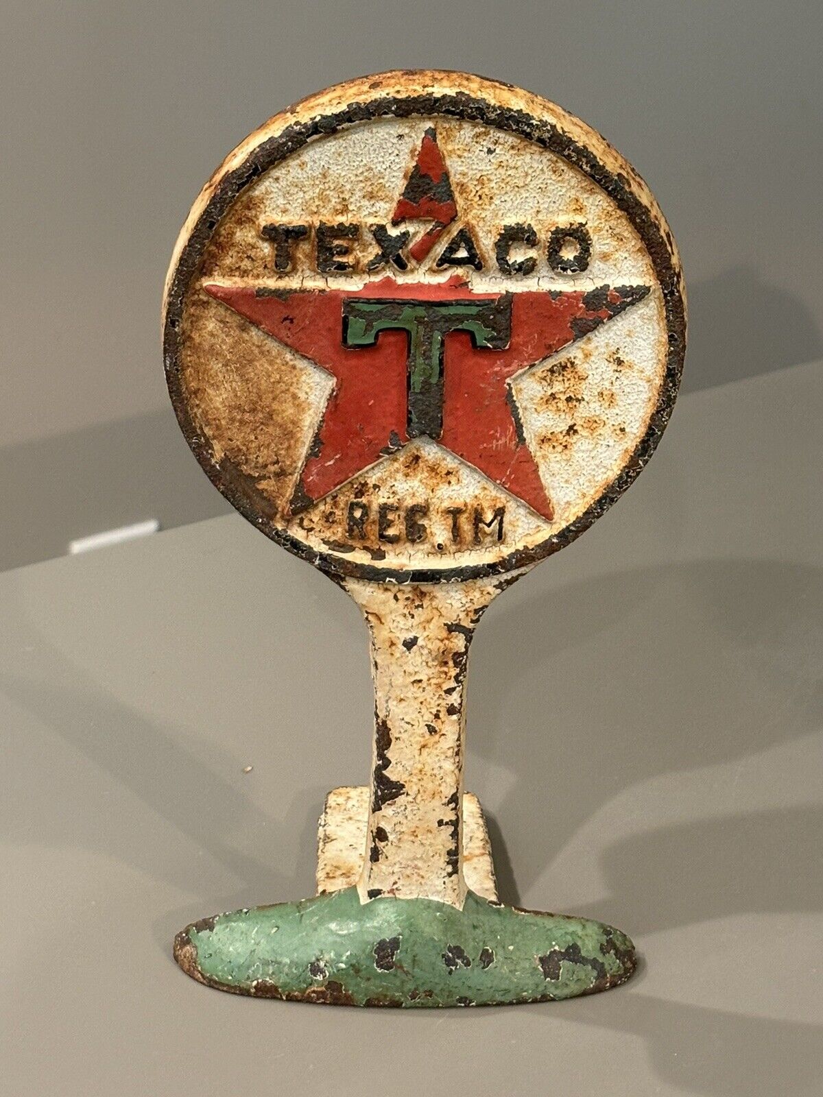 Texaco Doorstop, Cast Iron Paperweight Decor Collectible, Vintage Gas Oil