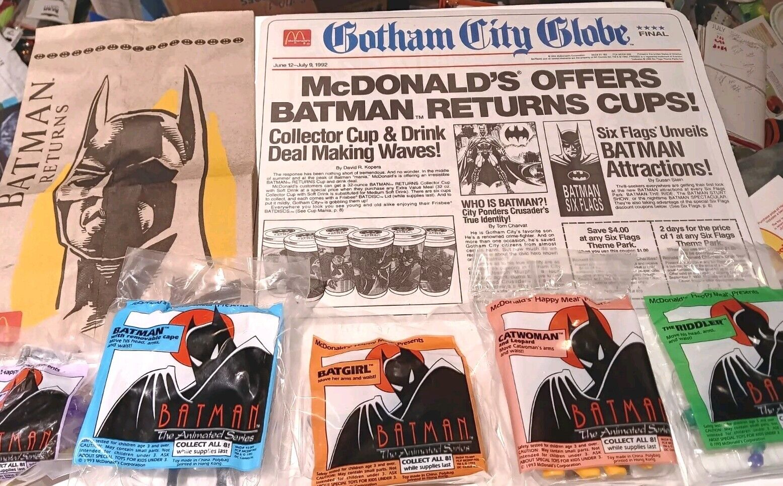 Batman/McDonald’s 1993 COMPLETE SET,  HM Toys, Bag, Placemat - BRAND NEW