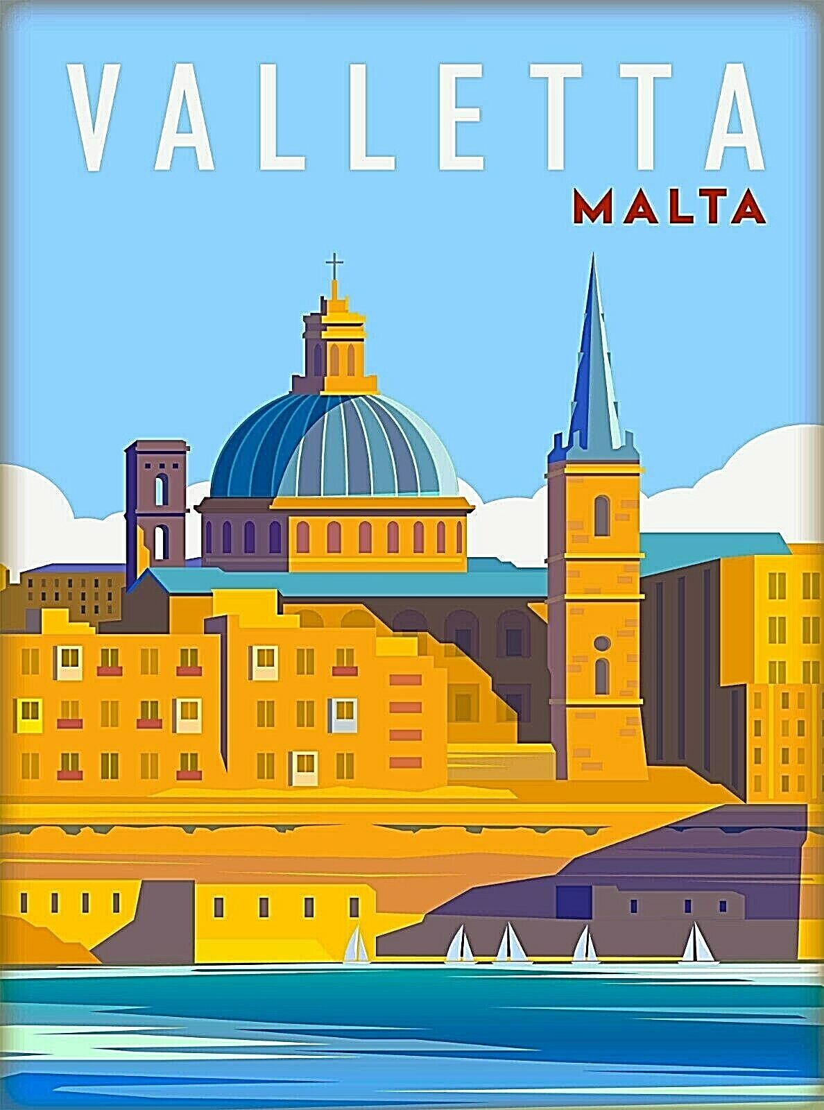 Valletta Malta Maltese Islands Retro Travel Wall Decor Art Deco Poster Print