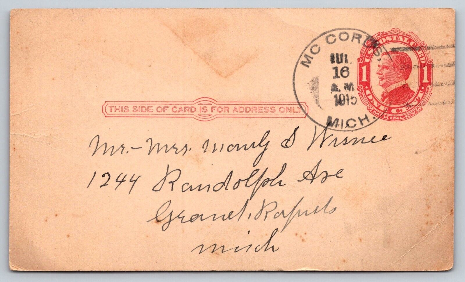 Postcard One Cent McKinley Postal Card Red 1I