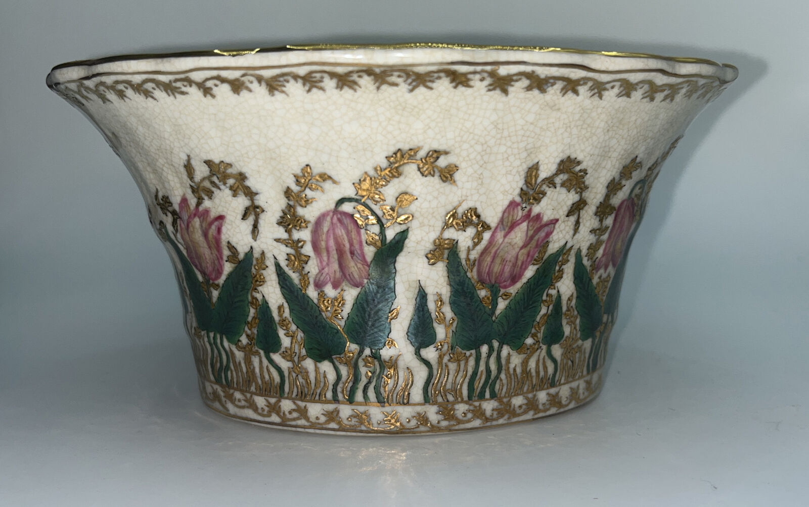 Vintage JUWC United Wilson 1897 Asian Porcelain Planter Bowl 4” Tulip Design