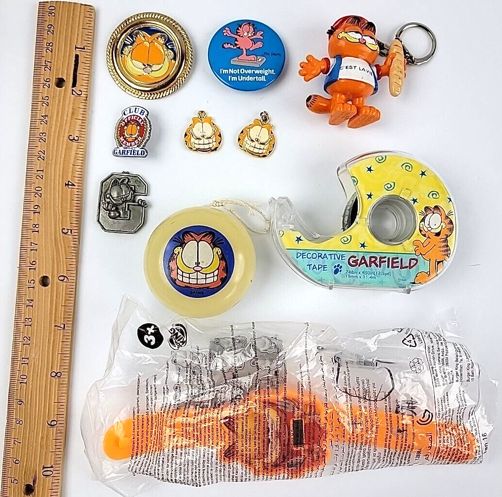Vtg Garfield Character Metal Enamel Pinback Button PVC Keychain Lot Zipper Pull