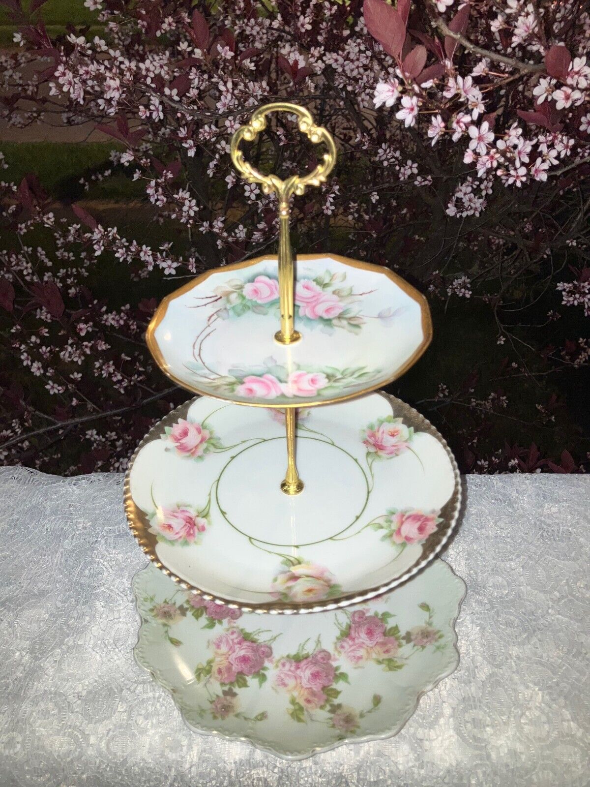 Rosenthal China / MZ Austria 3 Tier Tray Made from Antique Plates