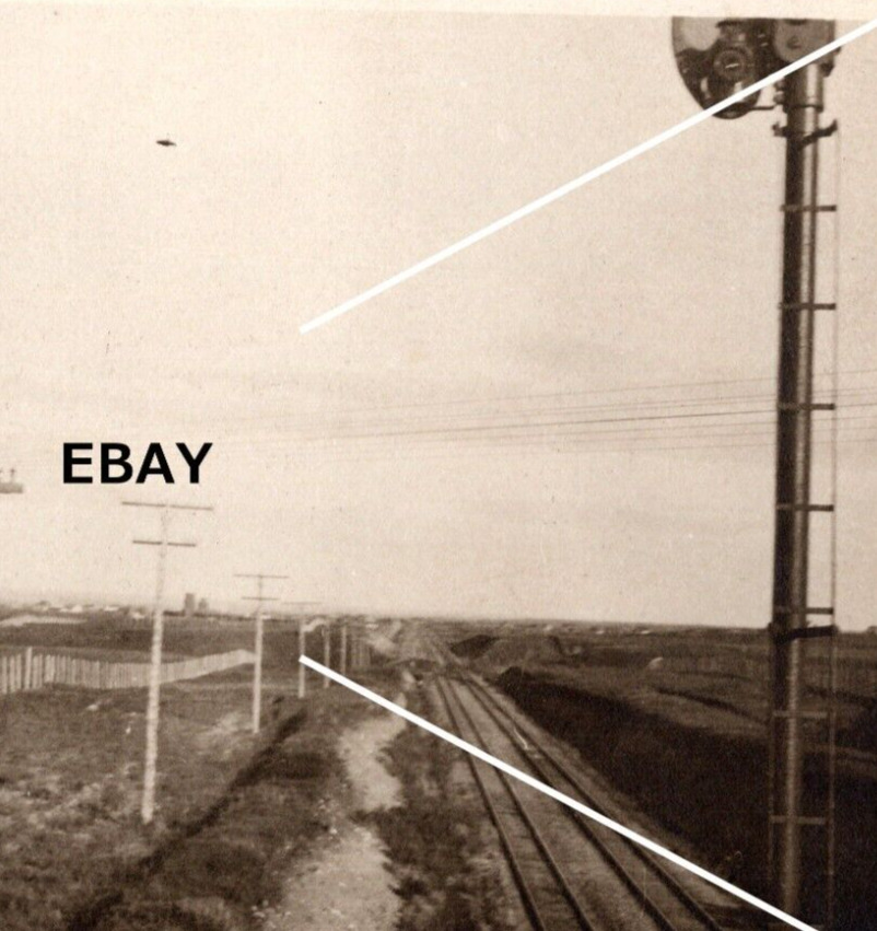 C 1918-1930 RPPC Postcard UFO In Sky Railroad Tracks AZO BW