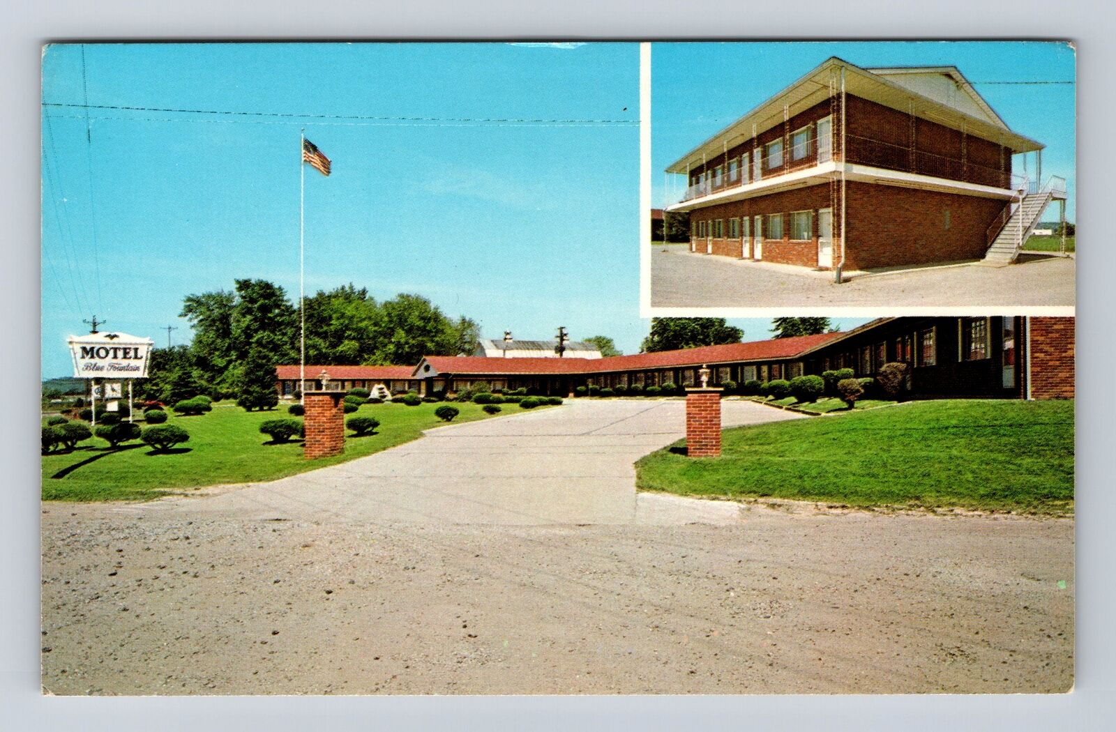 Gallipolis OH-Ohio, Blue Fountain Motel, Advertising, Vintage Souvenir Postcard