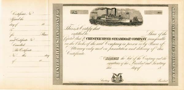 Chester River Steamboat Co - Stock Certificate - Shipping Stocks
