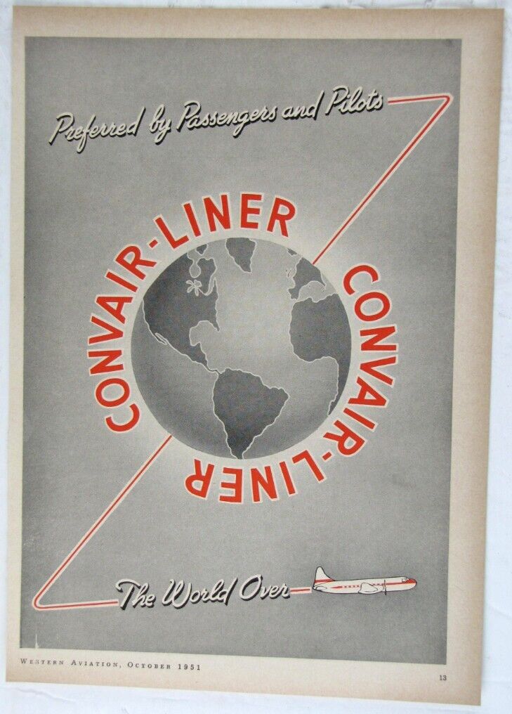 Vintage 1951 Convair CV-240 Liner Aircraft Print Ad