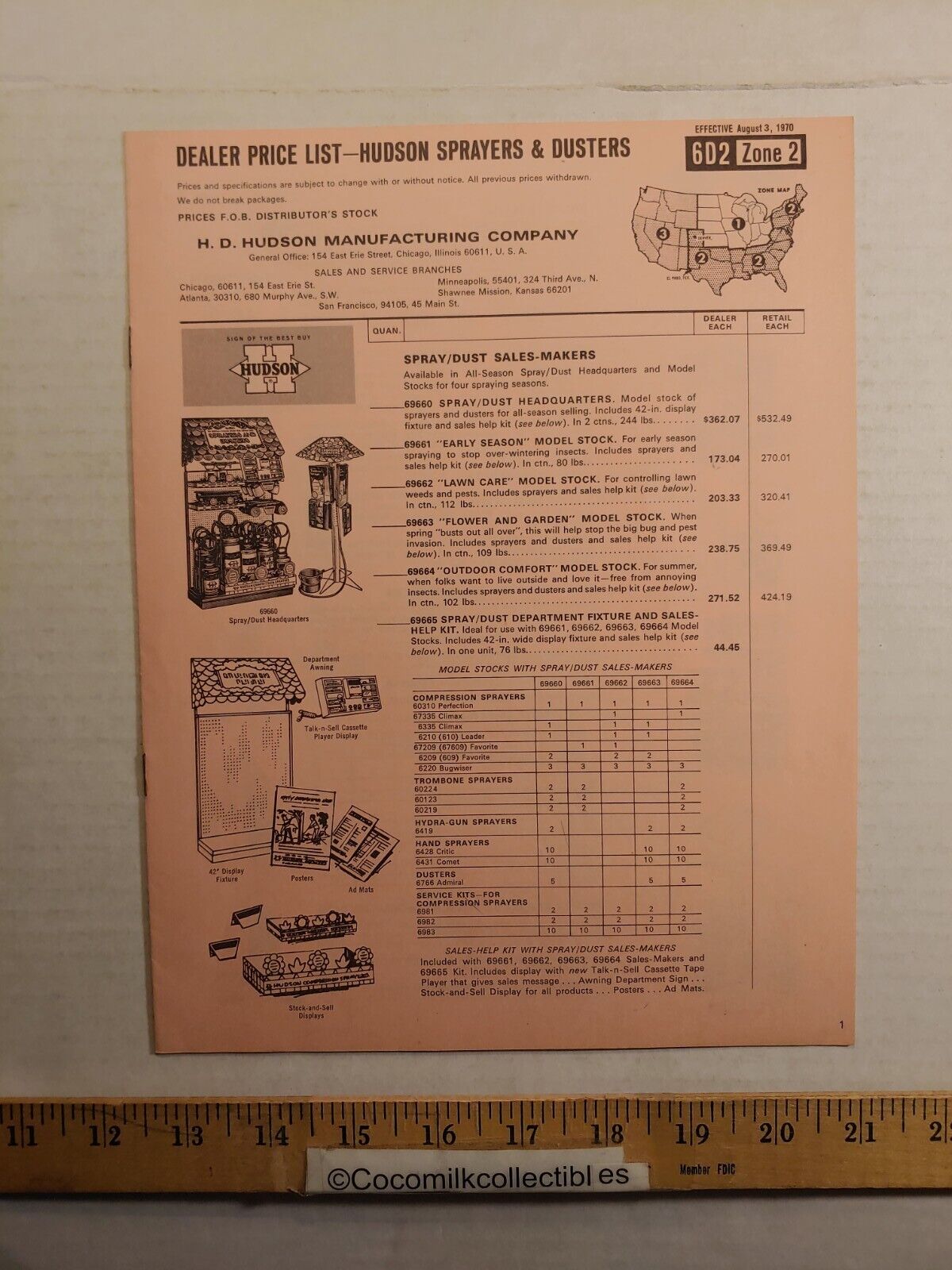 Vintage August 1970 H. D. Hudson MFG Co Hudson Sprayer & Dusters Price List