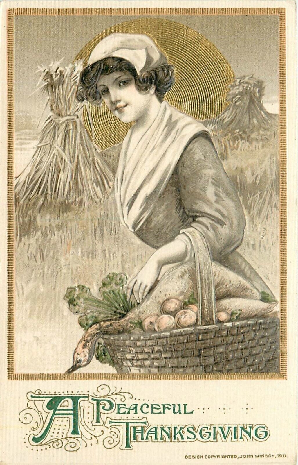 Postcard C-1910 Schmucker Thanksgiving greeting woman 24-6395