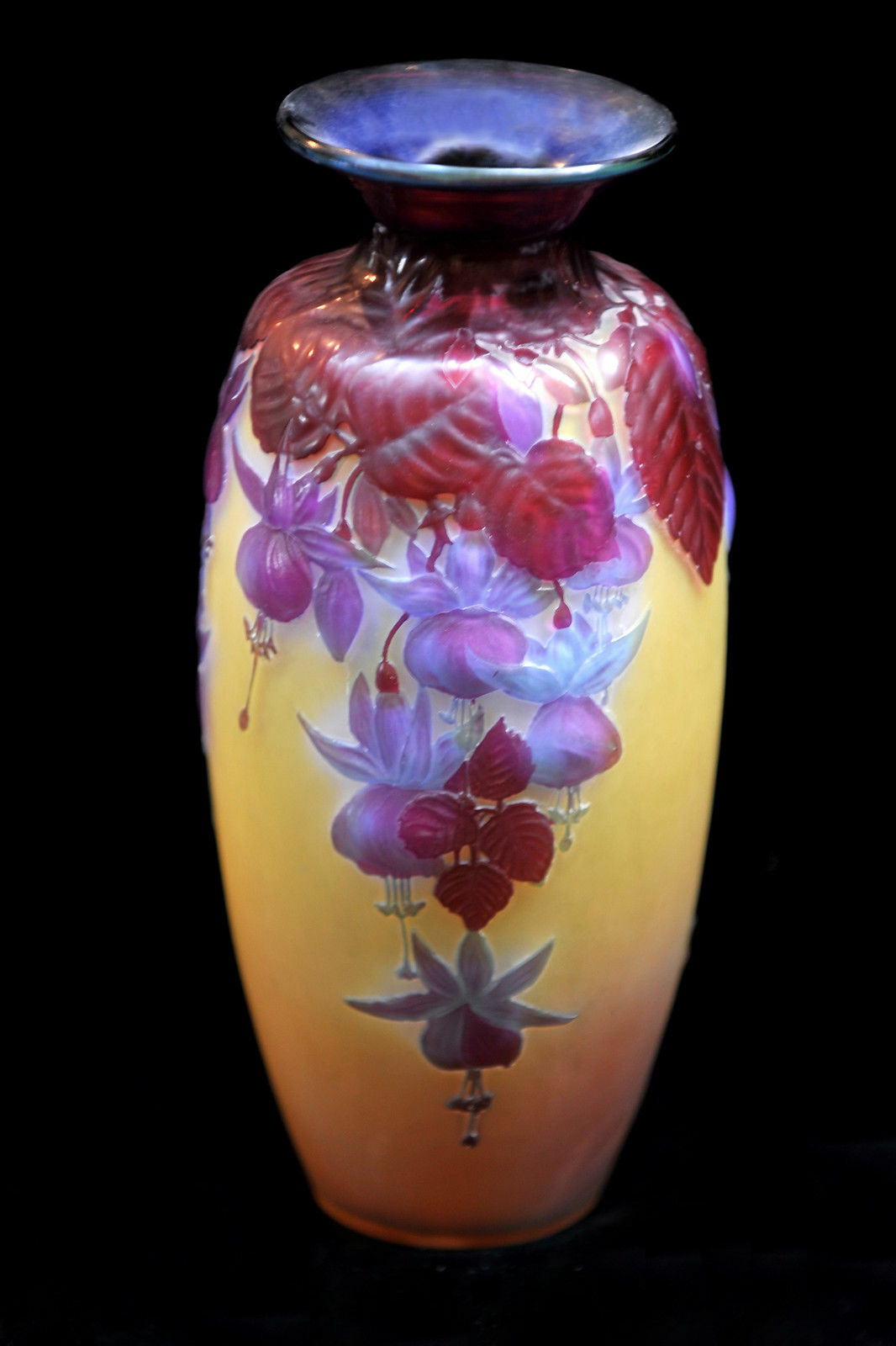 Galle Blown Glass Fuchsia Flowers Vase French